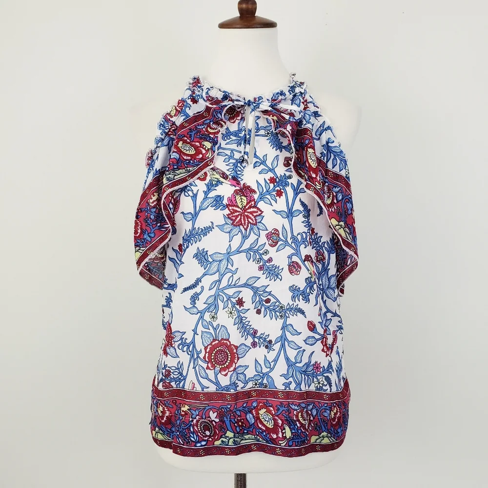 Point Sur J. Crew Ruffle Block Print Top - Picture 2 of 14